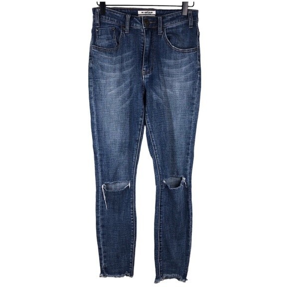 One Teaspoon High Waist Freebird II Jeans Distressed Knees Raw Hem 26 - Picture 1 of 10